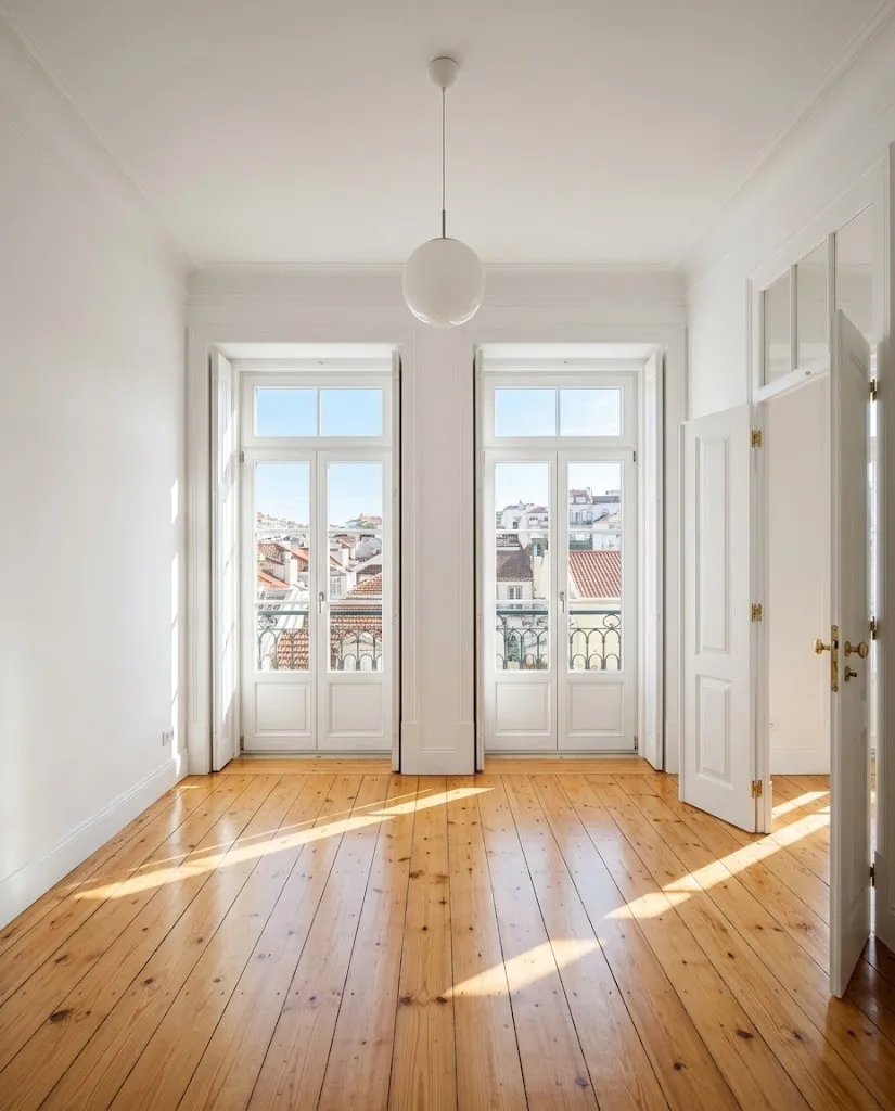 Apartamento lisboeta renovado, luminoso, com soalho de madeira e janelas altas